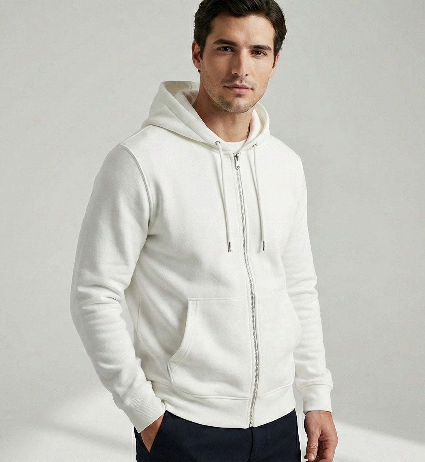 Zipper Hoodie - White